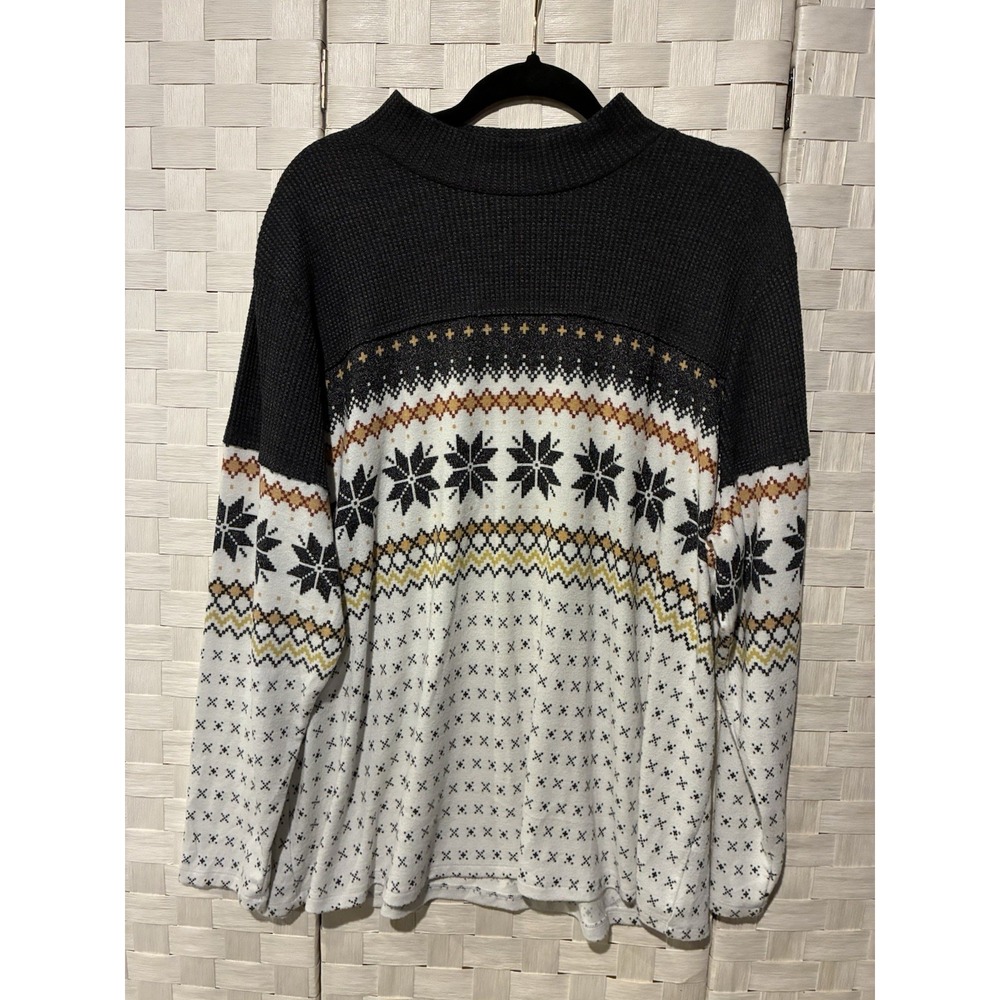 Maurices 3X Fair Isle Snowflake Mock Neck Waffle Knit Sweater Plus Size